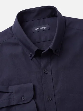 Marineblaues, schlichtes, schweres American Oxford-Hemd