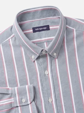 Hellgrau gestreiftes schweres amerikanisches Oxford-Hemd
