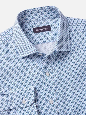 Bügelleichtes, blaues Popeline-Hemd mit Print