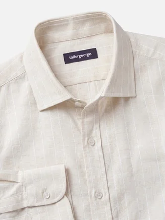 Beige gestreiftes Leinenhemd