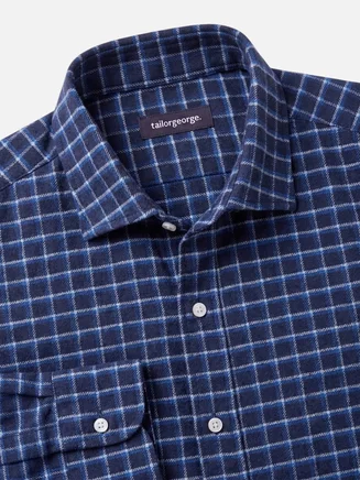 Marineblau und himmelblau kariertes dickes Flanellhemd